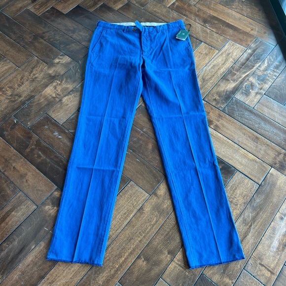 Kent & Curwen England 38/36 Briggs cotton linen made Bulgaria unhemmed trouser